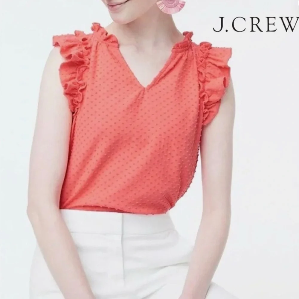 NWT J Crew New Preppy Coral Clip-Dot Flutter Sleeve Top Size XL